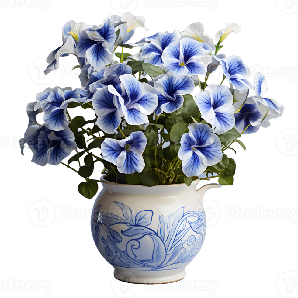 AI generated Blue Petunia Flowers in Pot Isolated on Transparent Background. Generative Ai png