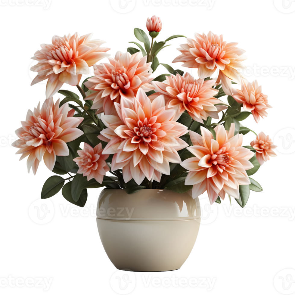 AI generated Dahlia in a Pot Isolated on Transparent Background. Beautiful Spring Flowers. Generative Ai png