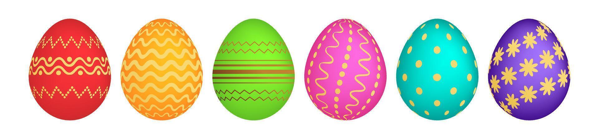 Set of six colorful Easter eggs vector