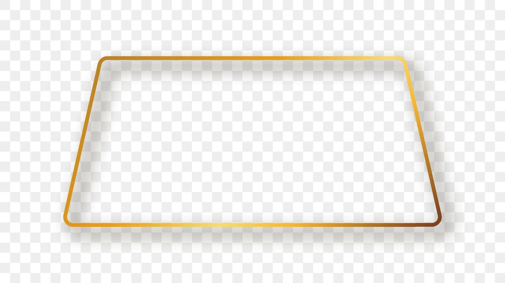 Gold glowing rounded trapezoid shape frame with shadow vector