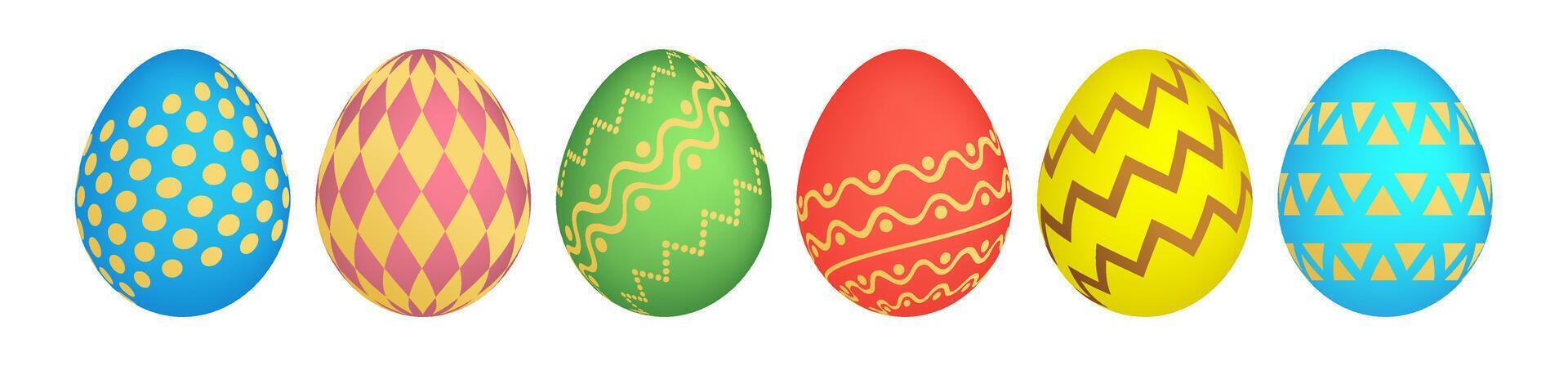 Set of six colorful Easter eggs vector