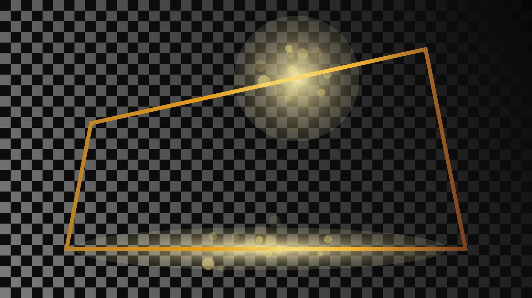 Gold glowing trapezoid shape frame isolated on dark background. Shiny frame with glowing effects. Vector illustration.