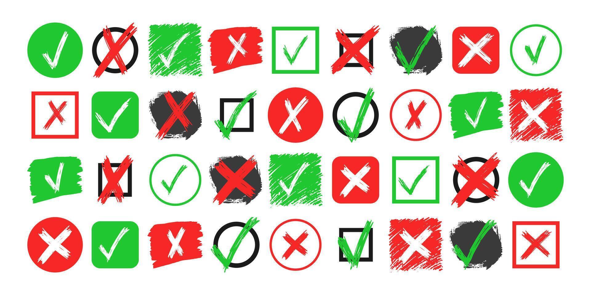 Hand drawn check and cross sign elements vector
