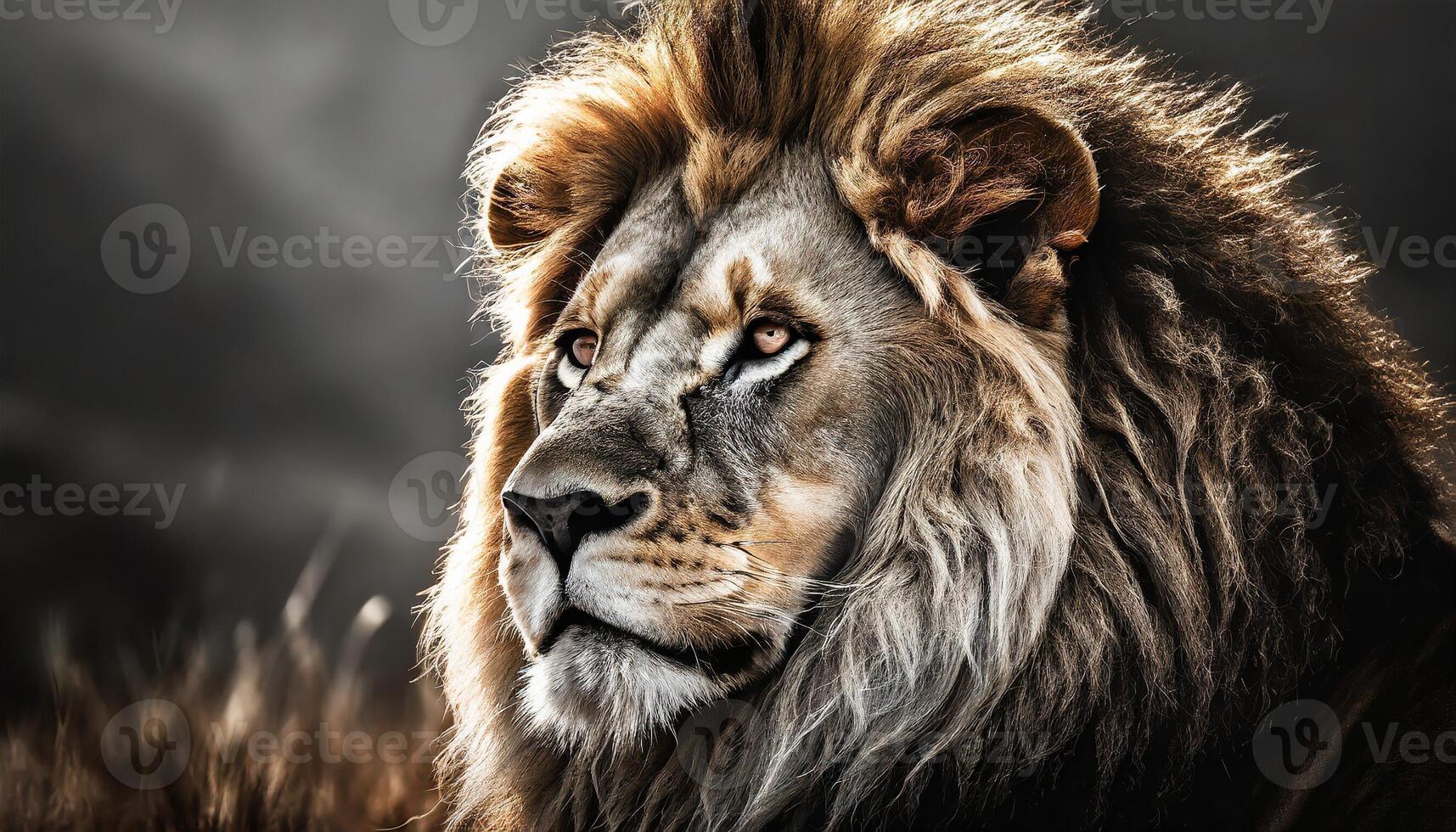 AI generated Expressive portrait of a lion photo