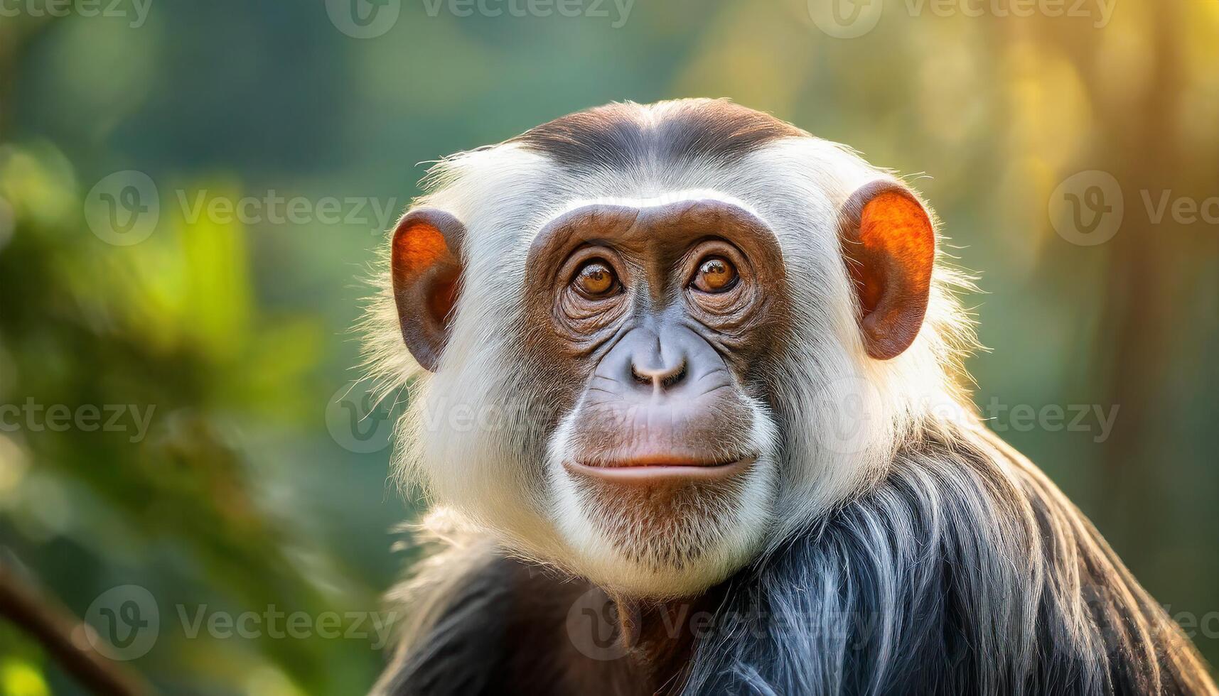 AI generated Chimpanzee in nature with blurred background photo