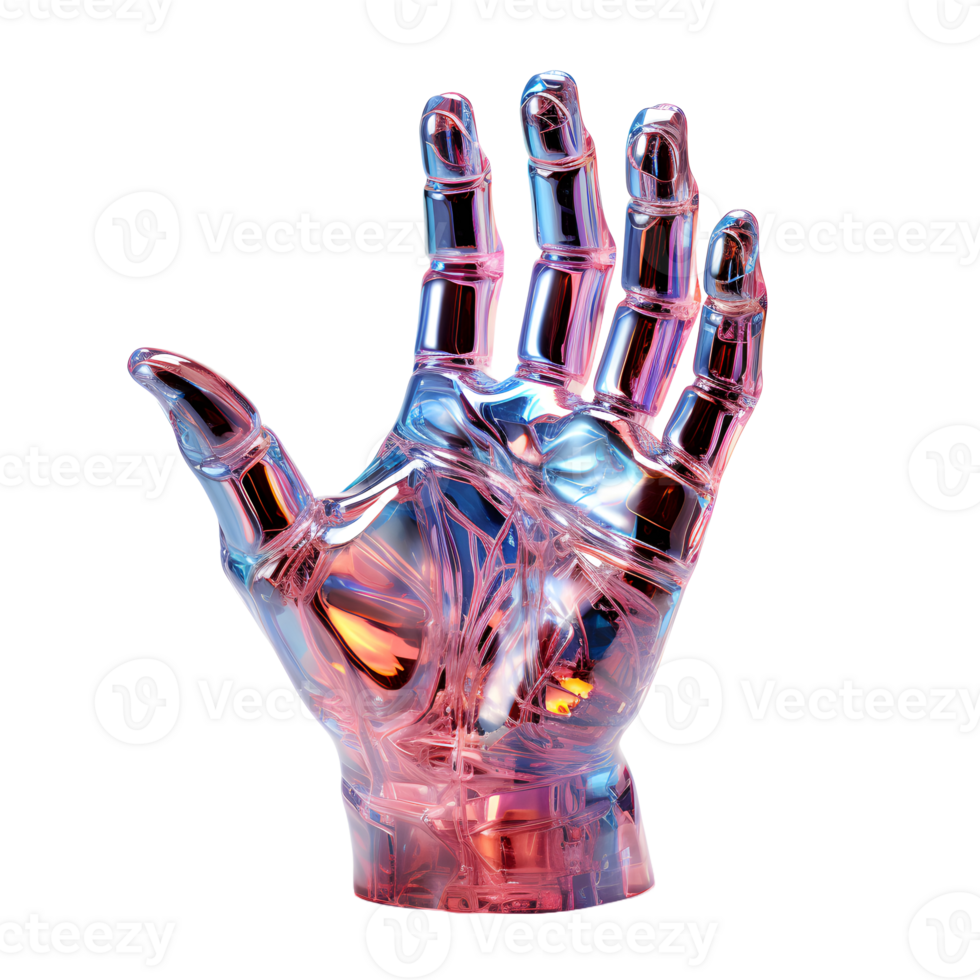 AI generated Colorful Holographic Hand Sculpture isolated on transparent background. Generative Ai png