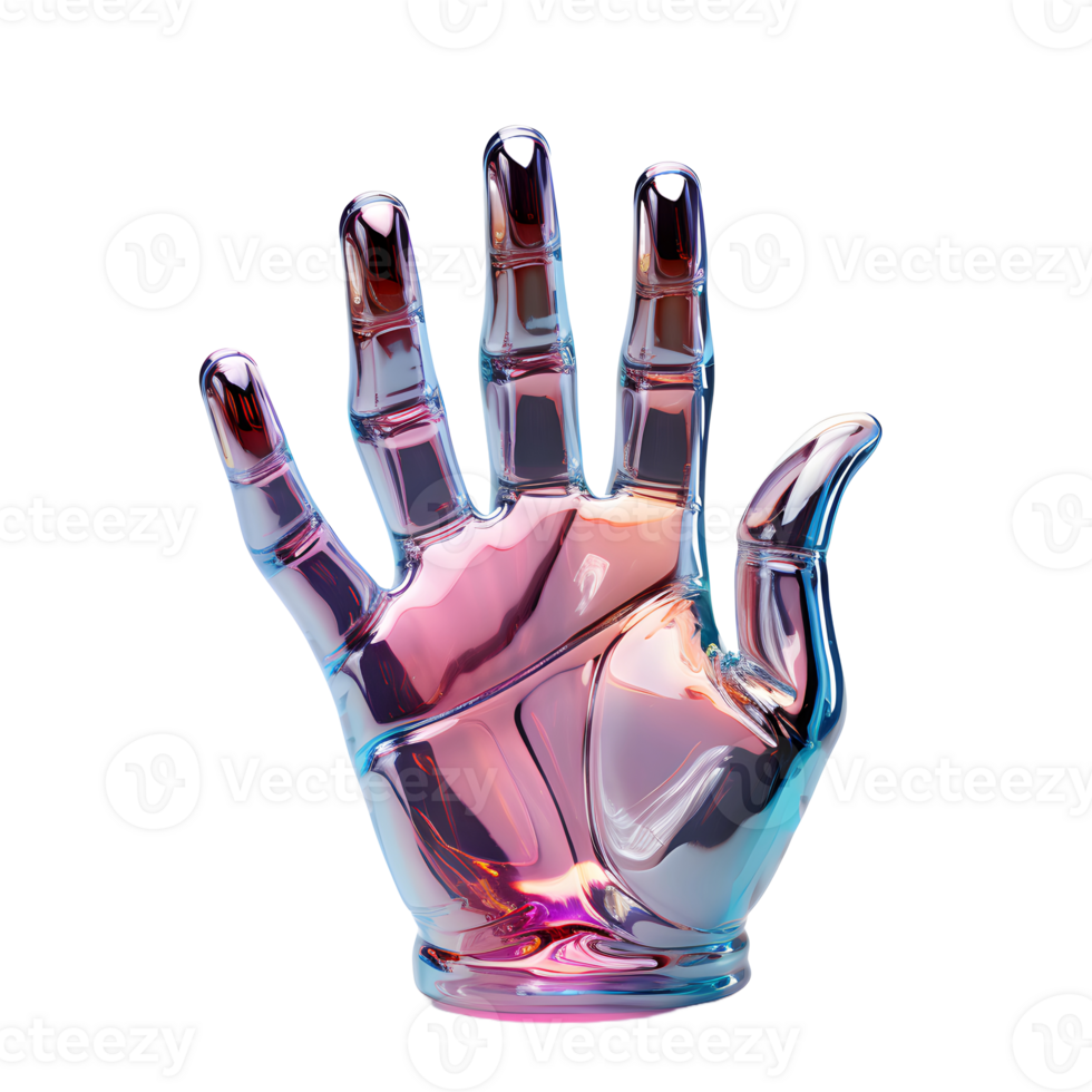 AI generated Colorful Holographic Hand Sculpture isolated on transparent background. Generative Ai png