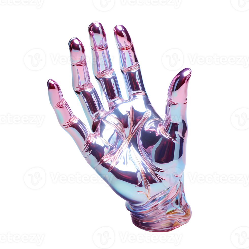 AI generated Colorful Holographic Hand Sculpture isolated on transparent background. Generative Ai png
