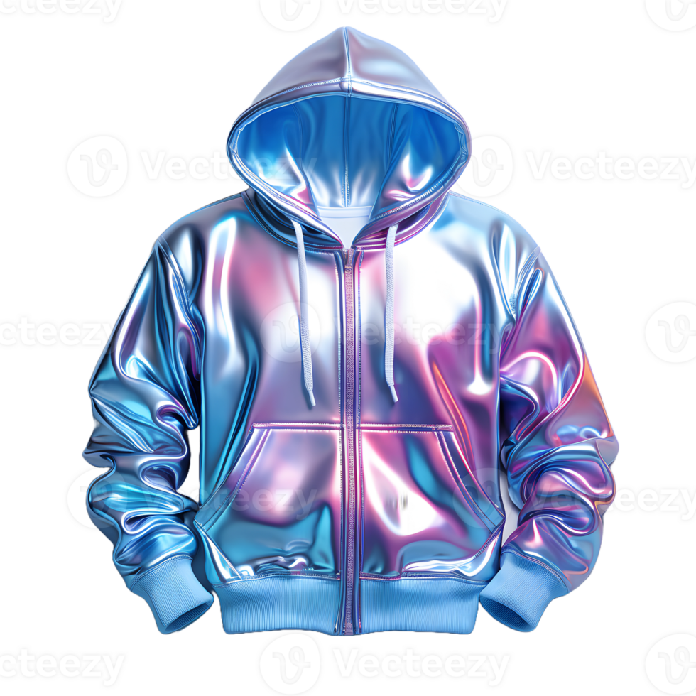 AI generated Colorful Holographic Chrome Hoodie. Psychedelic Iridescent Metallic Jacket Isolated on Transparent Background. Generative Ai png