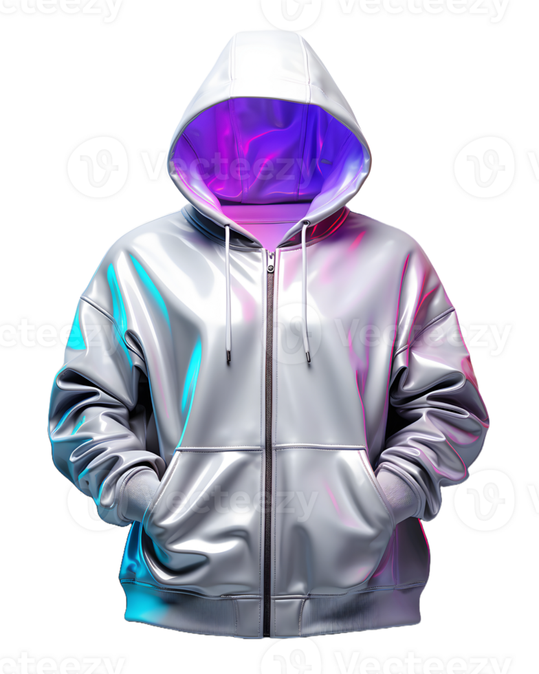 AI generated Colorful Holographic Chrome Hoodie. Psychedelic Iridescent Metallic Jacket Isolated on Transparent Background. Generative Ai png