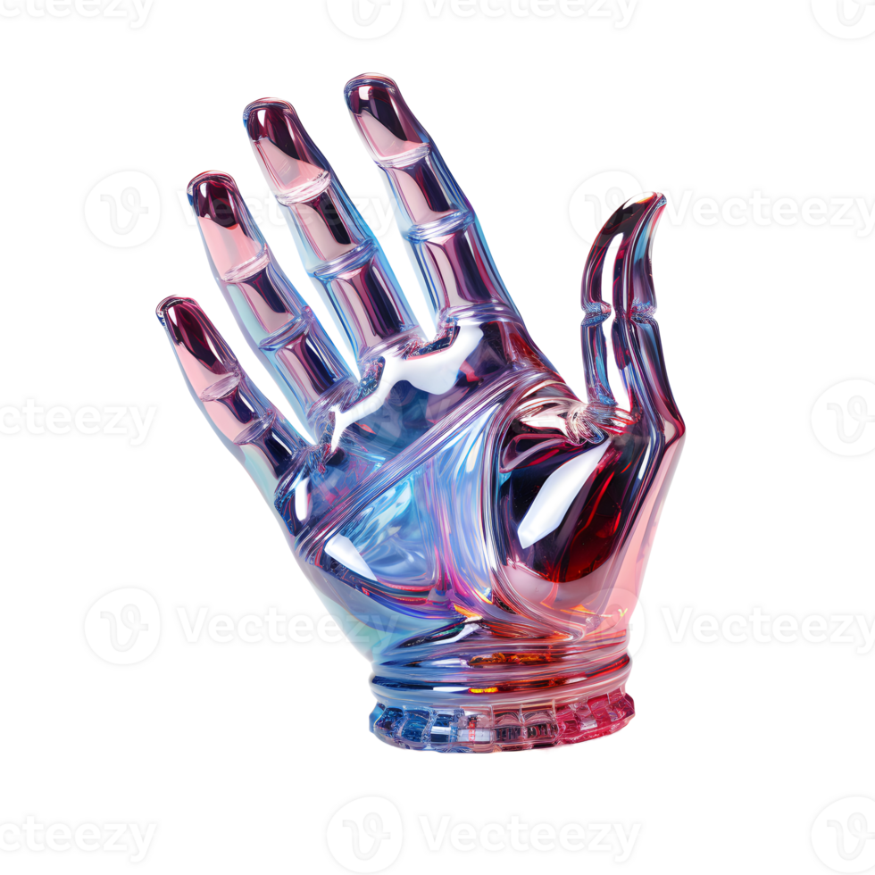 AI generated Colorful Holographic Hand Sculpture isolated on transparent background. Generative Ai png