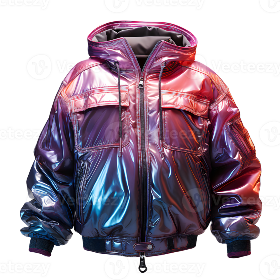 AI generated Colorful Holographic Chrome Jacket. Iridescent Metallic Hoodie Isolated on Transparent Background. Generative Ai png