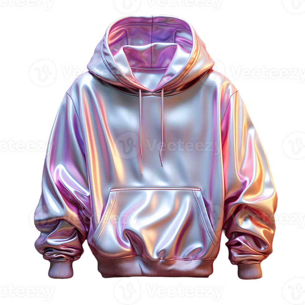 ai généré coloré holographique chrome sweatshirt à capuche. psychédélique iridescent métallique veste isolé sur transparent Contexte. génératif ai png