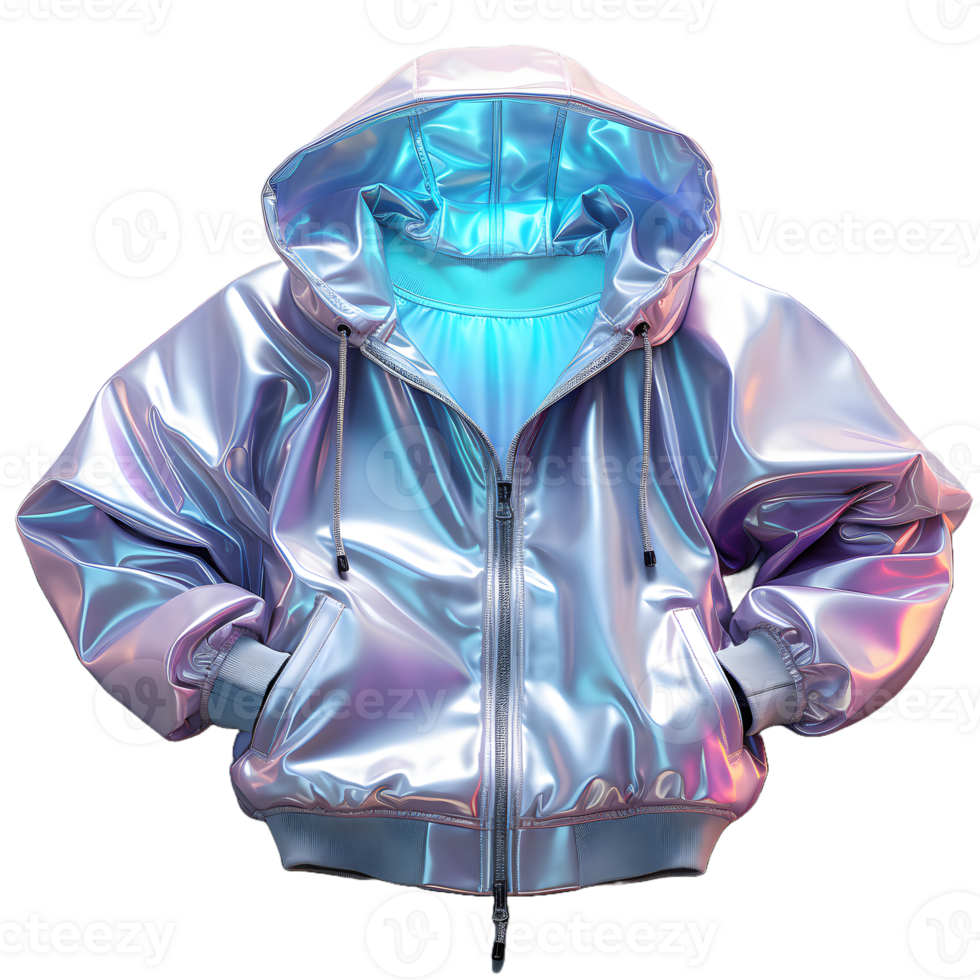 AI generated Colorful Holographic Chrome Jacket. Iridescent Metallic Hoodie Isolated on Transparent Background. Generative Ai png