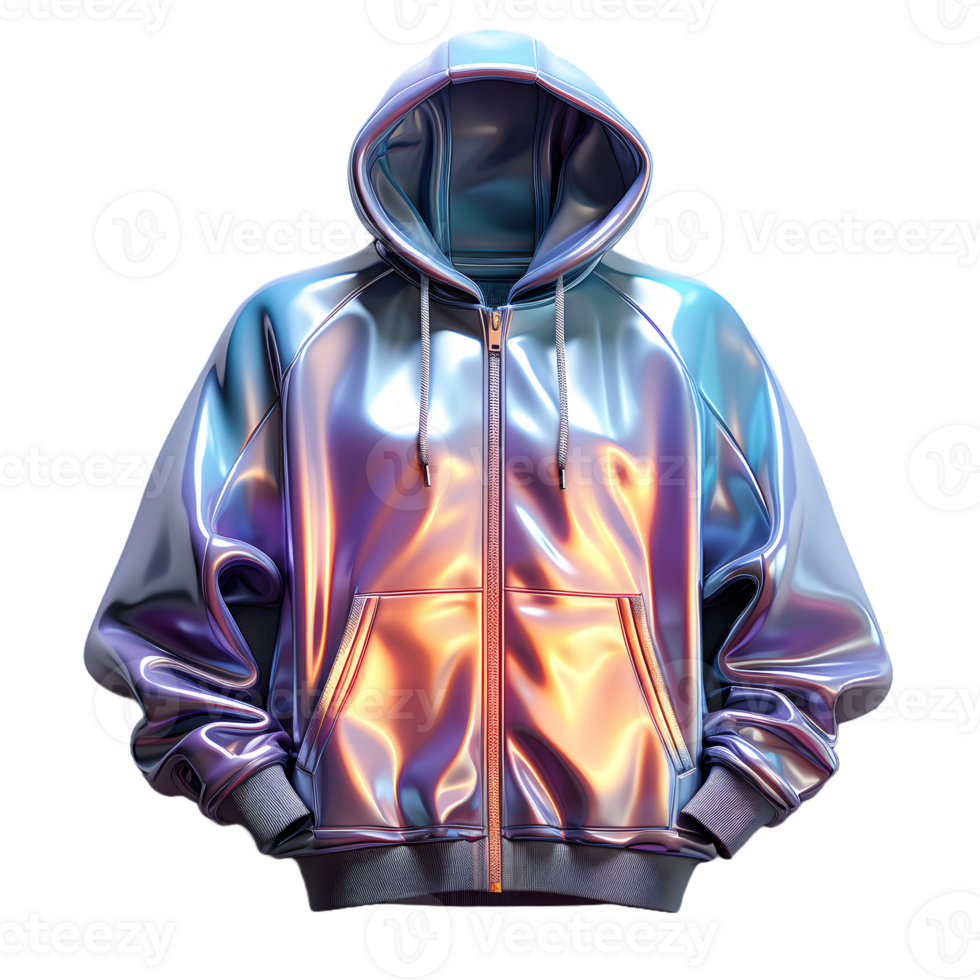 AI generated Colorful Holographic Chrome Hoodie. Psychedelic Iridescent Metallic Jacket Isolated on Transparent Background. Generative Ai png