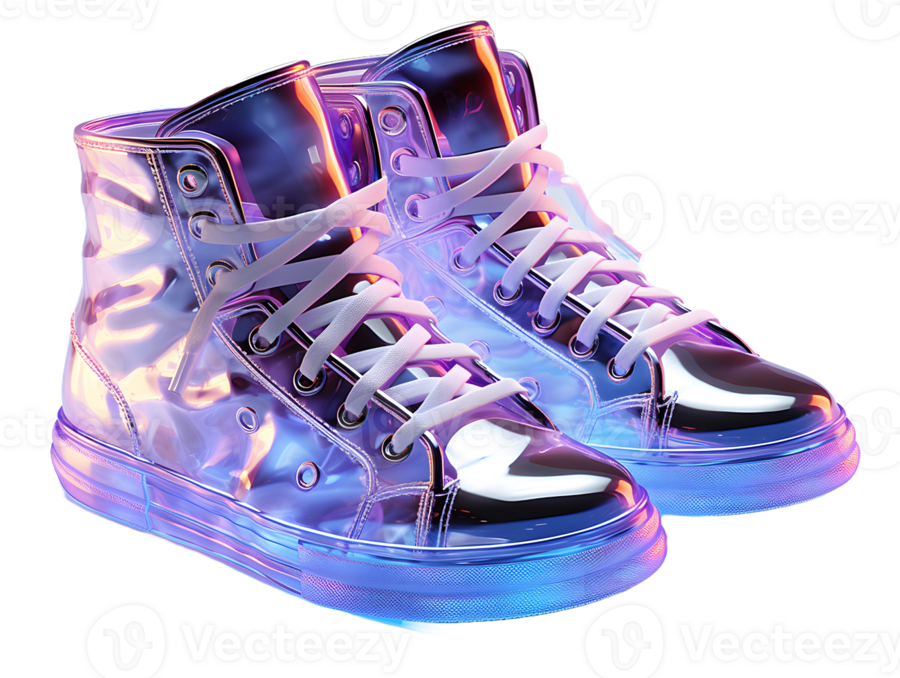 AI generated Futuristic and Colorful Holographic Shoes with Glow Effect. Cool Footwear Isolated on Transparent Background. Generative Ai png