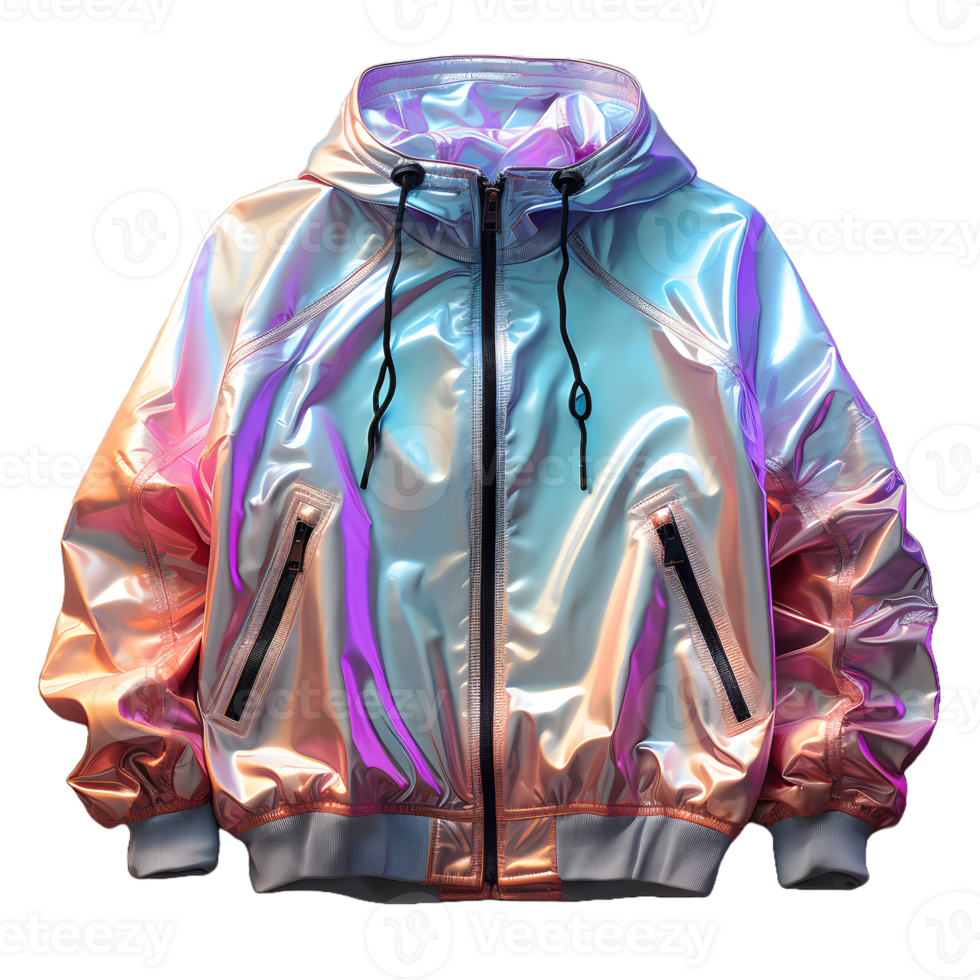 AI generated Colorful Holographic Chrome Jacket. Iridescent Metallic Hoodie Isolated on Transparent Background. Generative Ai png