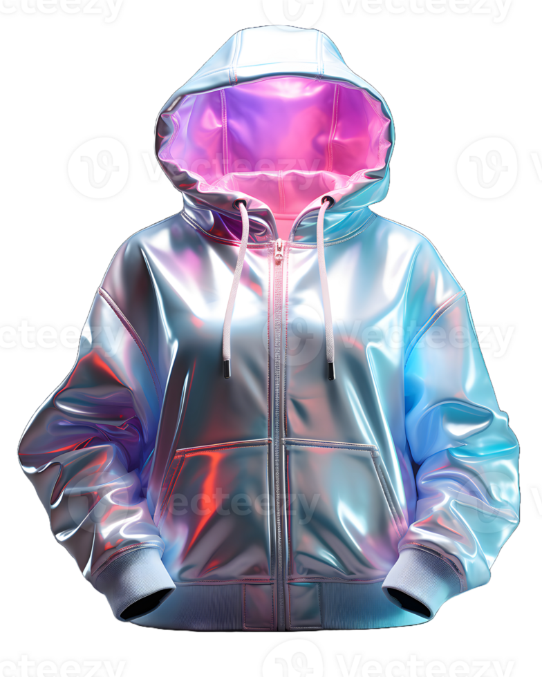 AI generated Colorful Holographic Chrome Hoodie. Psychedelic Iridescent Metallic Jacket Isolated on Transparent Background. Generative Ai png