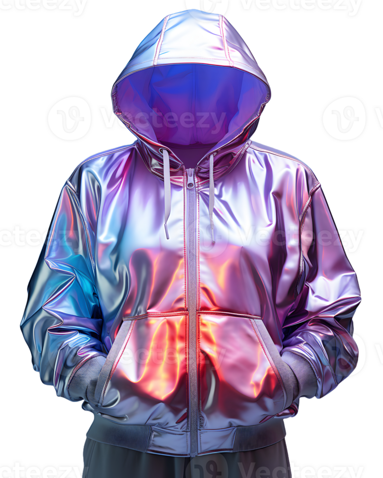 AI generated Colorful Holographic Chrome Hoodie. Psychedelic Iridescent Metallic Jacket Isolated on Transparent Background. Generative Ai png