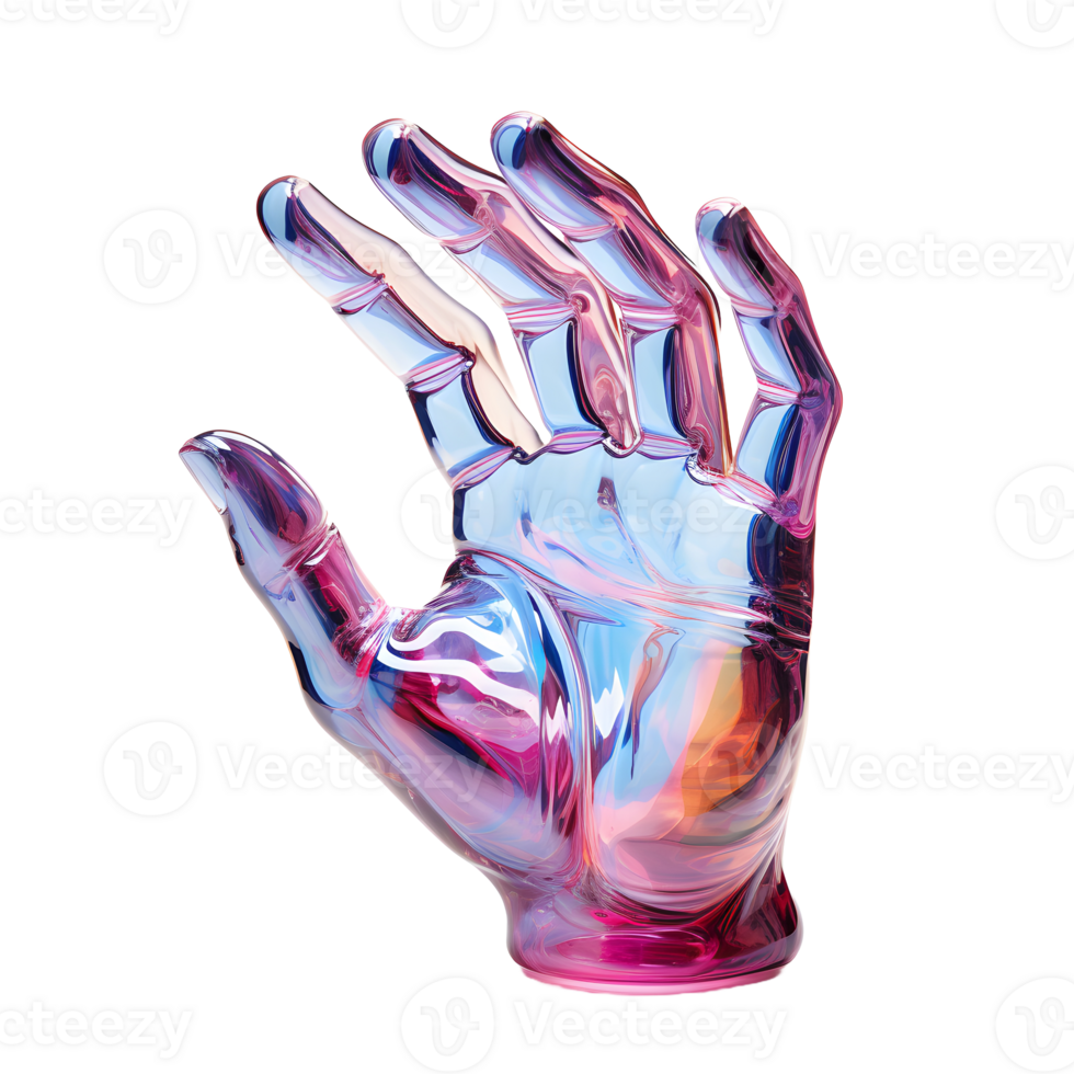 AI generated Colorful Holographic Hand Sculpture isolated on transparent background. Generative Ai png
