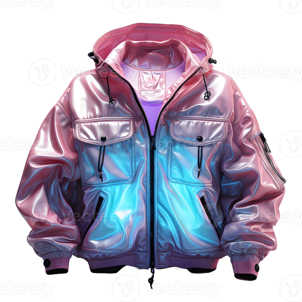 AI generated Colorful Holographic Chrome Jacket. Iridescent Metallic Hoodie Isolated on Transparent Background. Generative Ai png