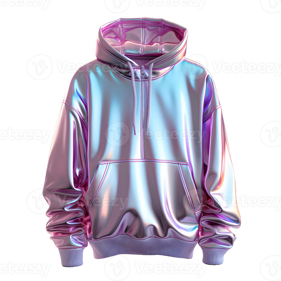 AI generated Colorful Holographic Chrome Hoodie. Psychedelic Iridescent Metallic Jacket Isolated on Transparent Background. Generative Ai png