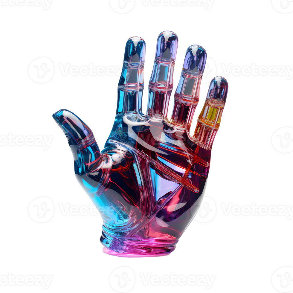 AI generated Colorful Holographic Hand Sculpture isolated on transparent background. Generative Ai png
