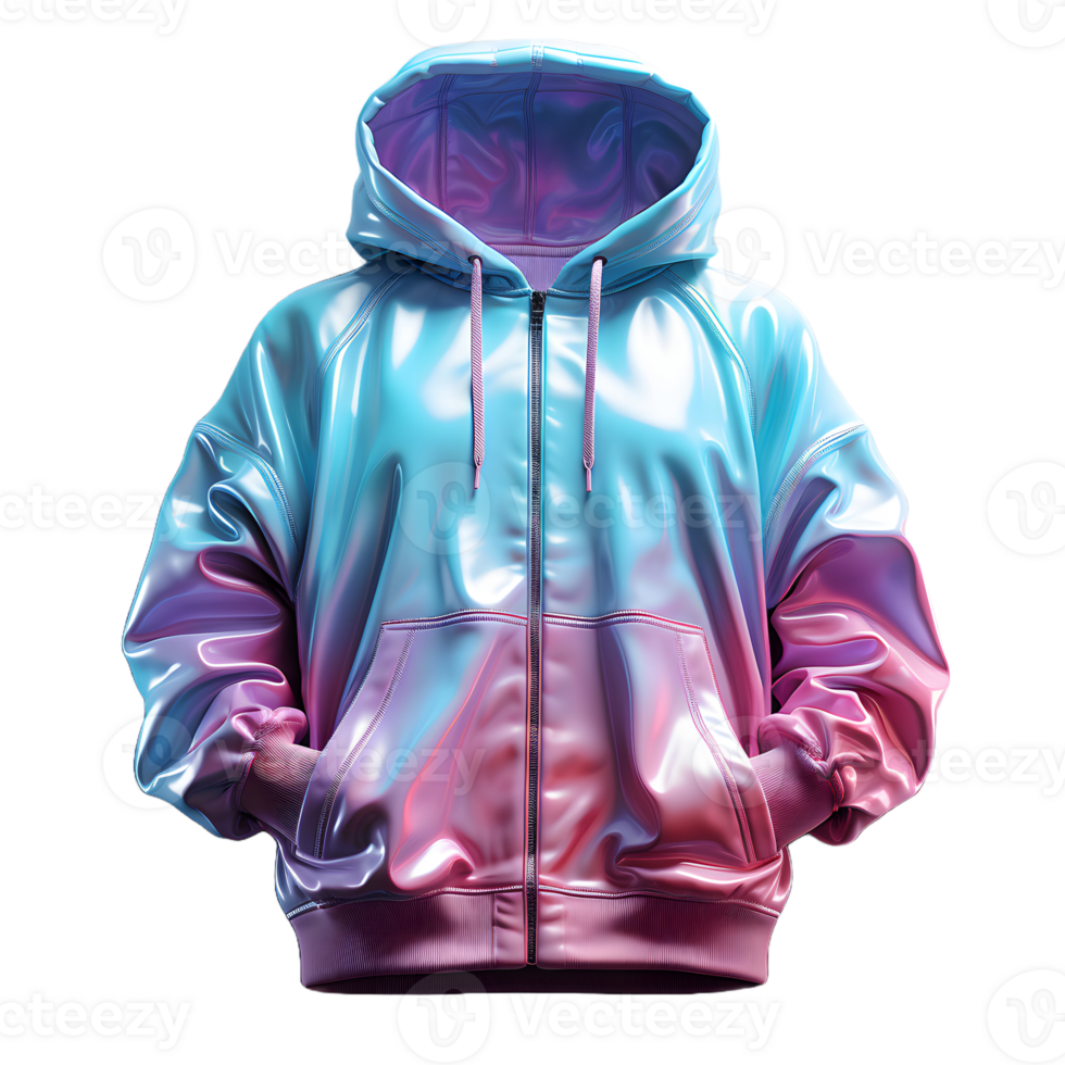 AI generated Colorful Holographic Chrome Hoodie. Psychedelic Iridescent Metallic Jacket Isolated on Transparent Background. Generative Ai png