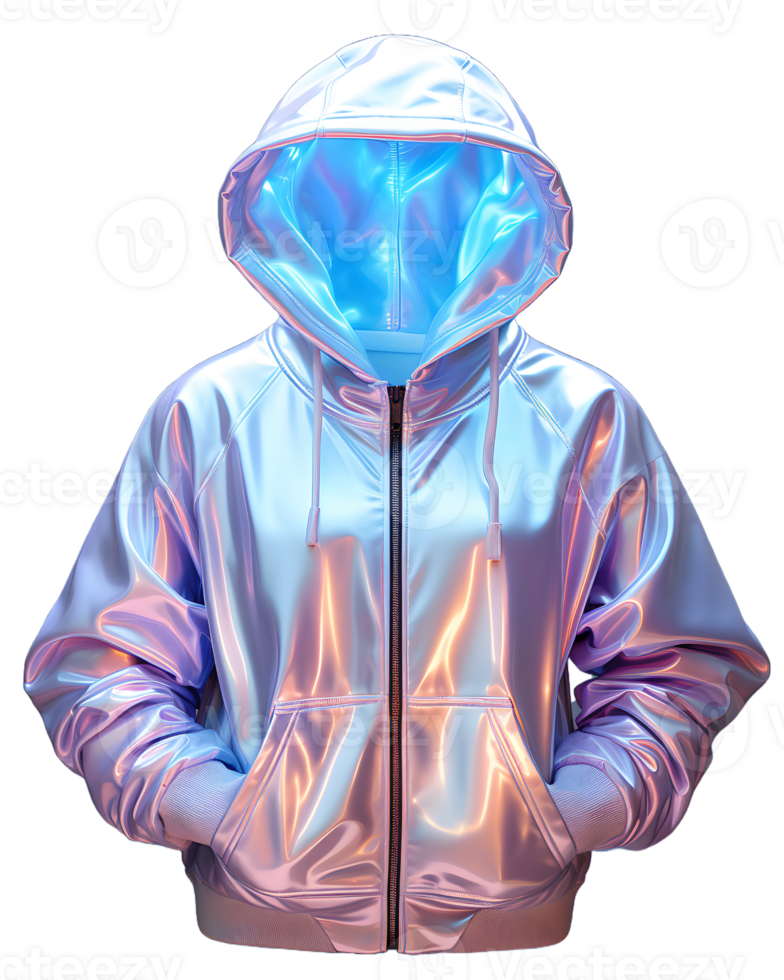 AI generated Colorful Holographic Chrome Hoodie. Psychedelic Iridescent Metallic Jacket Isolated on Transparent Background. Generative Ai png