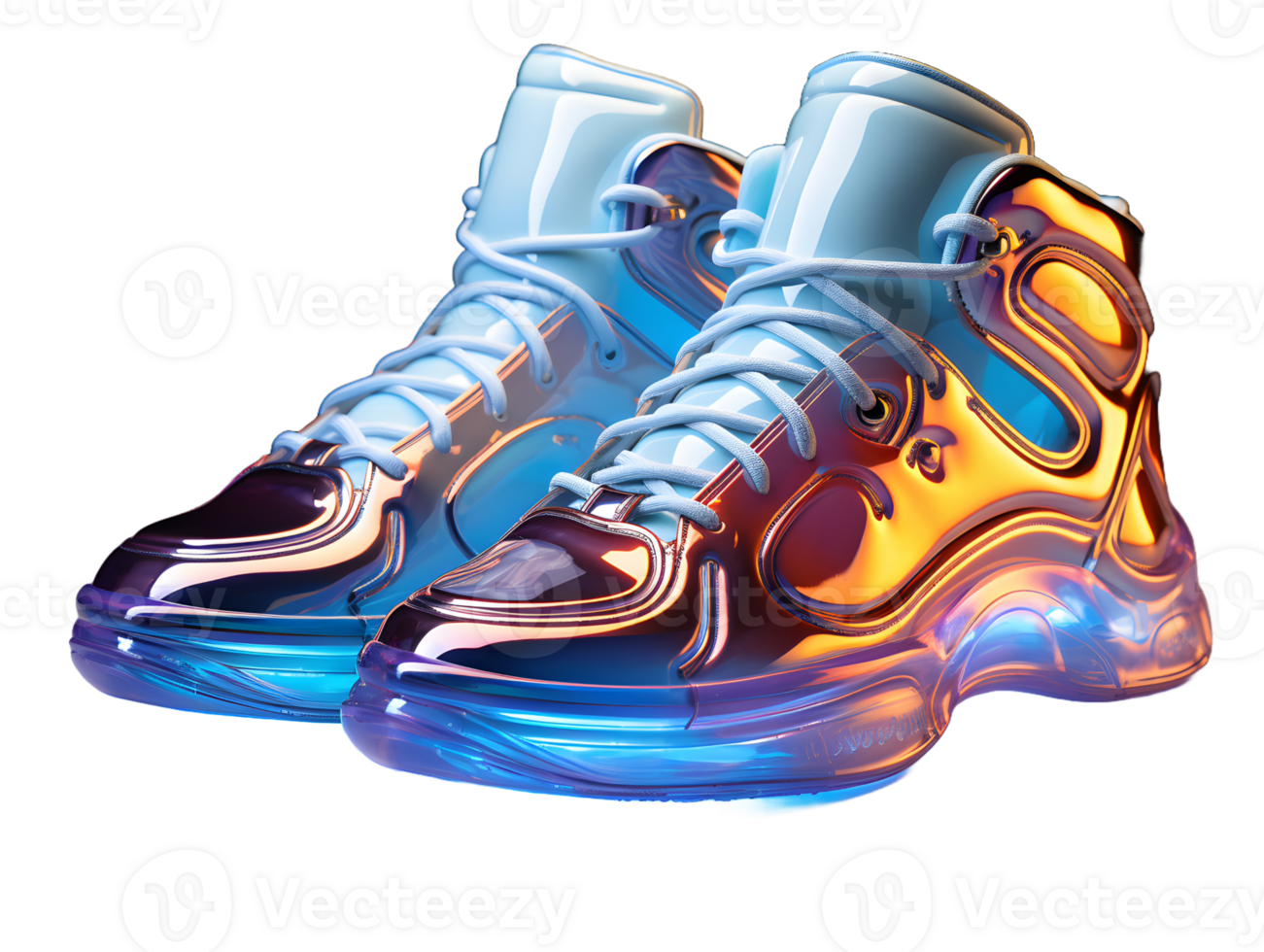 AI generated Futuristic and Colorful Holographic Shoes with Glow Effect. Cool Footwear Isolated on Transparent Background. Generative Ai png