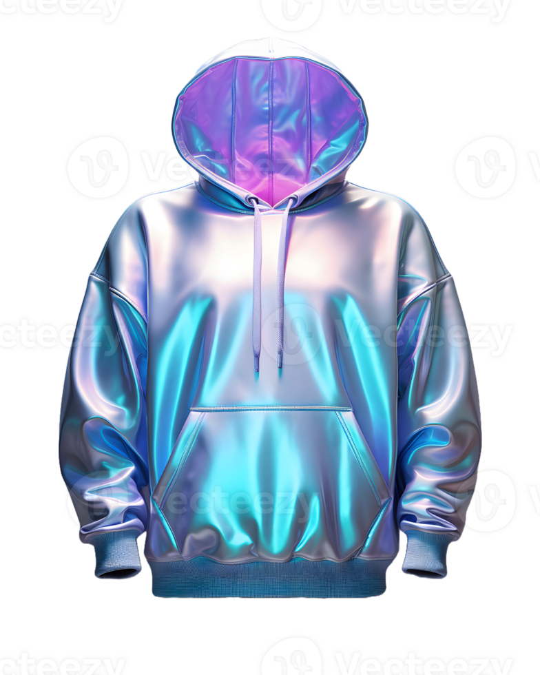 AI generated Colorful Holographic Chrome Hoodie. Psychedelic Iridescent Metallic Jacket Isolated on Transparent Background. Generative Ai png