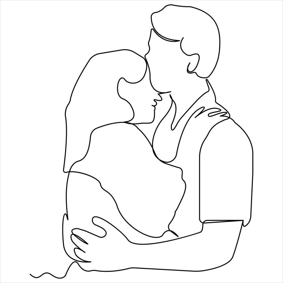 Continuous single line drawing of couple kissing outline vector illustration