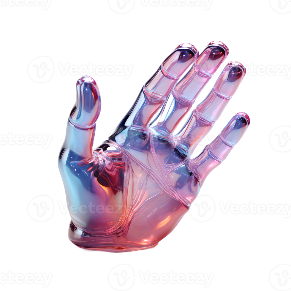 AI generated Colorful Holographic Hand Sculpture isolated on transparent background. Generative Ai png