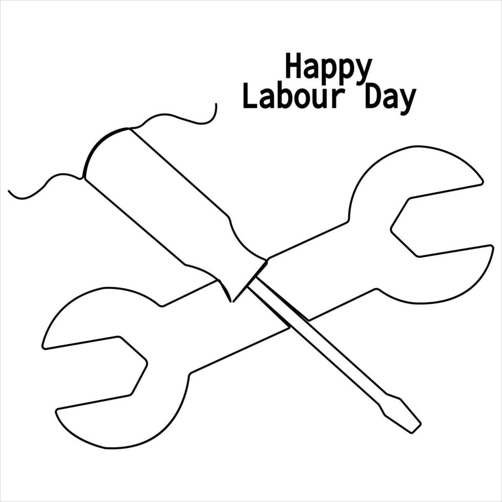 Continuous single line drawing of happy labour day concept outline vector illustration