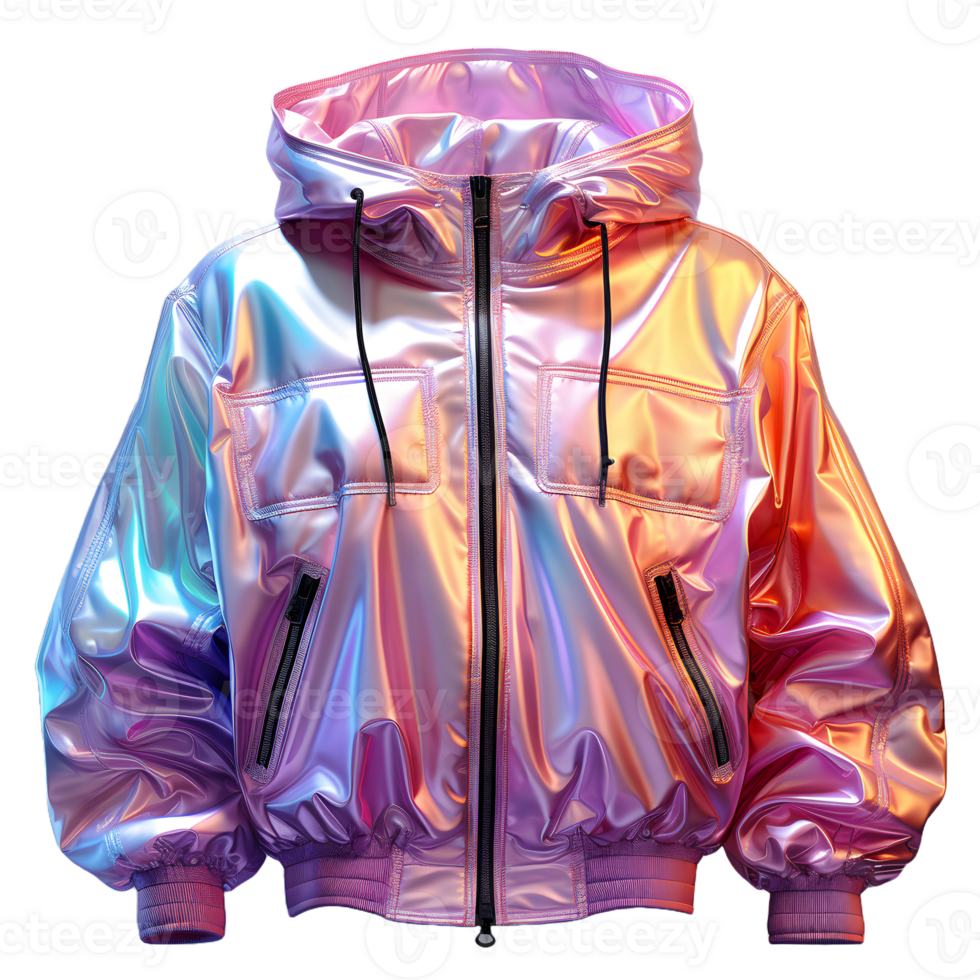 AI generated Colorful Holographic Chrome Jacket. Iridescent Metallic Hoodie Isolated on Transparent Background. Generative Ai png