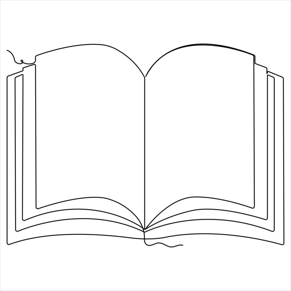 Continuous single line open book art drawing vector style illustration