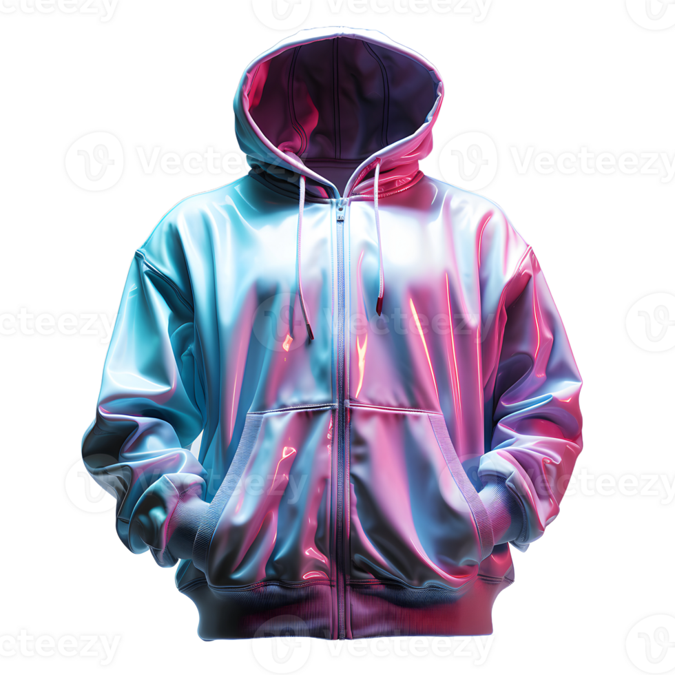AI generated Colorful Holographic Chrome Hoodie. Psychedelic Iridescent Metallic Jacket Isolated on Transparent Background. Generative Ai png