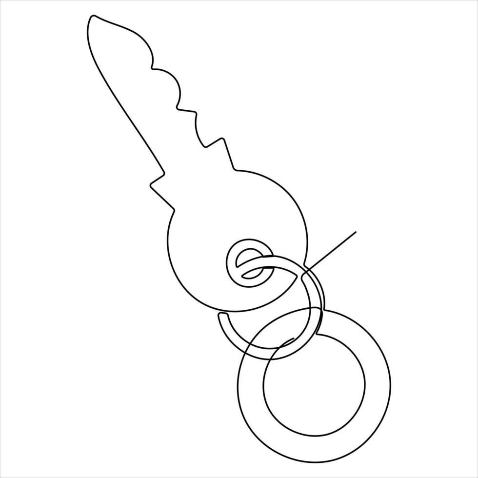 Continuous single line art drawing of lock key outline vector illustration