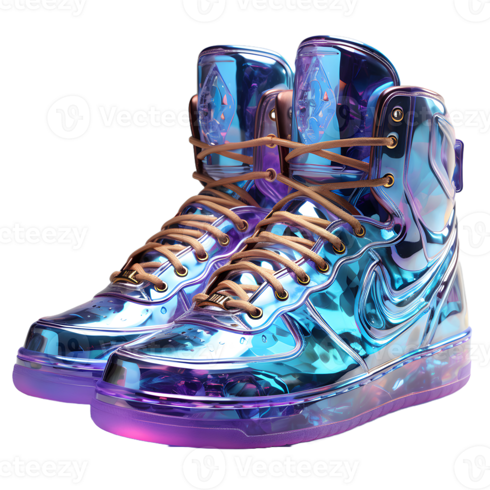 AI generated Futuristic and Colorful Holographic Shoes with Glow Effect. Cool Footwear Isolated on Transparent Background. Generative Ai png