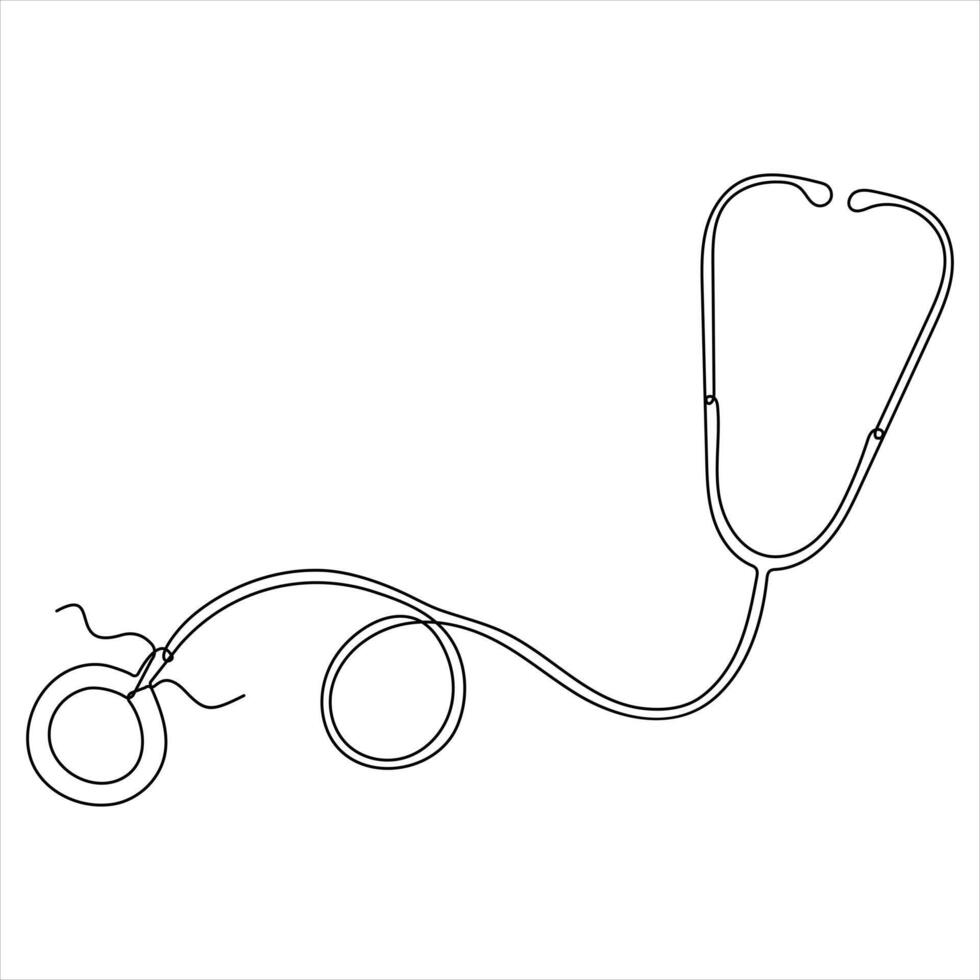 Continuous single line Stethoscope art drawing vector style illustration