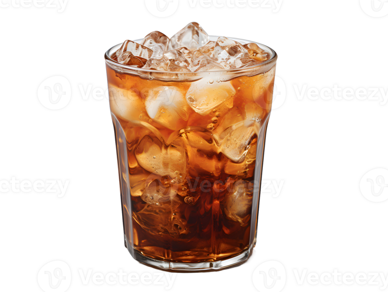AI generated Iced Coffee with Ice Cubes on Top Isolated on Transparent Background. Refreshing Drink with Clean Background. Generative Ai png