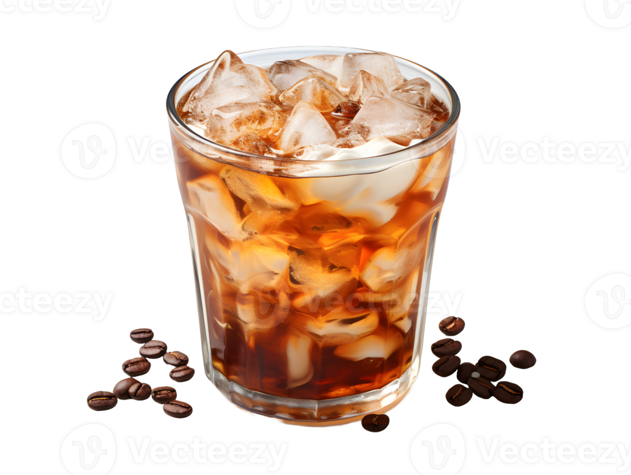 AI generated Iced Coffee with Ice Cubes on Top Isolated on Transparent Background. Refreshing Drink with Clean Background. Generative Ai png