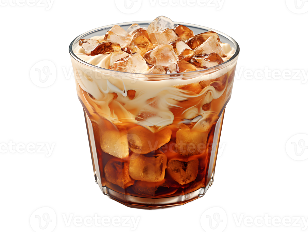 AI generated Iced Coffee with Ice Cubes on Top Isolated on Transparent Background. Refreshing Drink with Clean Background. Generative Ai png