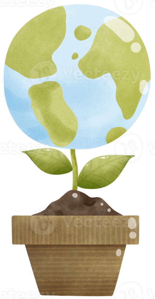 Earth globe growing in flower pot png