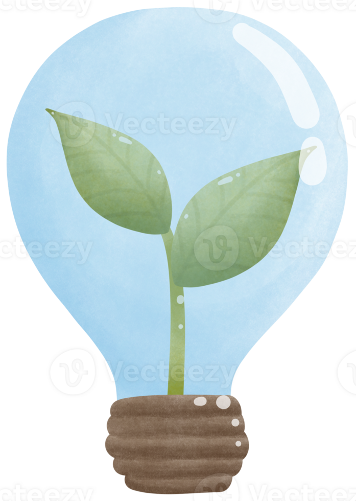 Green Electric energy, plant growing inside the light bulb png