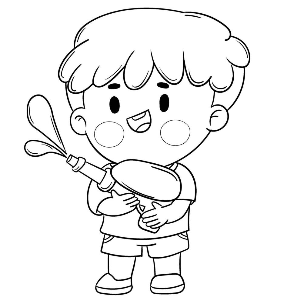 Thai kid in native costume Playing with water on Songkran day vector