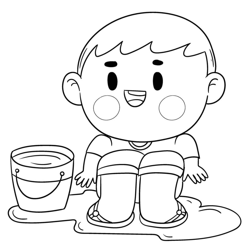 Thai kid in native costume Playing with water on Songkran day vector