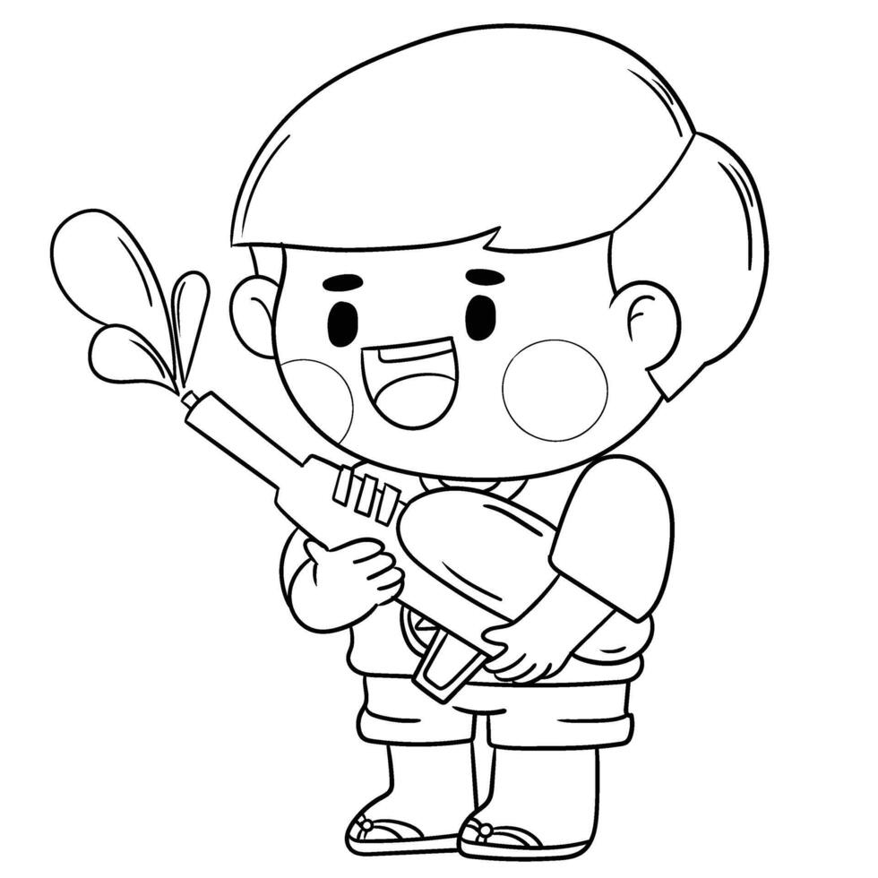 Thai kid in native costume Playing with water on Songkran day vector