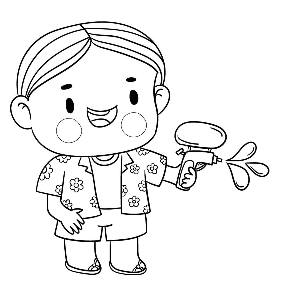 Thai kid in native costume Playing with water on Songkran day vector