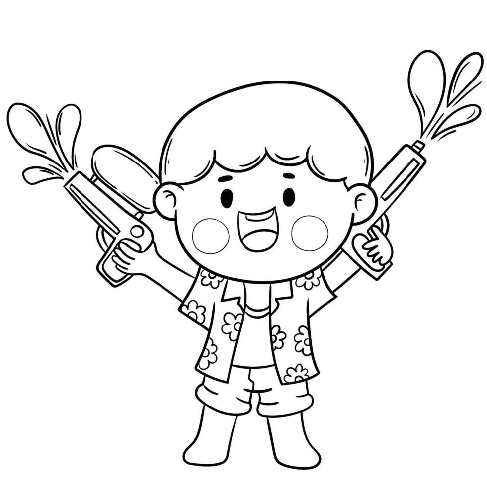 Thai kid in native costume Playing with water on Songkran day vector